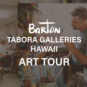 Steve Barton Hawaii art tour painting coastal scene. promotional image for Steve Bartons Hawaiian Art tour visiting a variety of Tabora Galleries locations across multiple islands in Hawaii